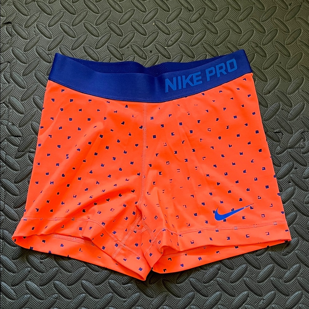Nike Pro Vibrant Orange and Blue Compression Shorts